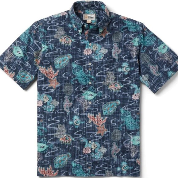 Reyn Spooner Sea Safari Classic Button-Down Men's Shirt Ink Navy Blue - Picture 1 of 3